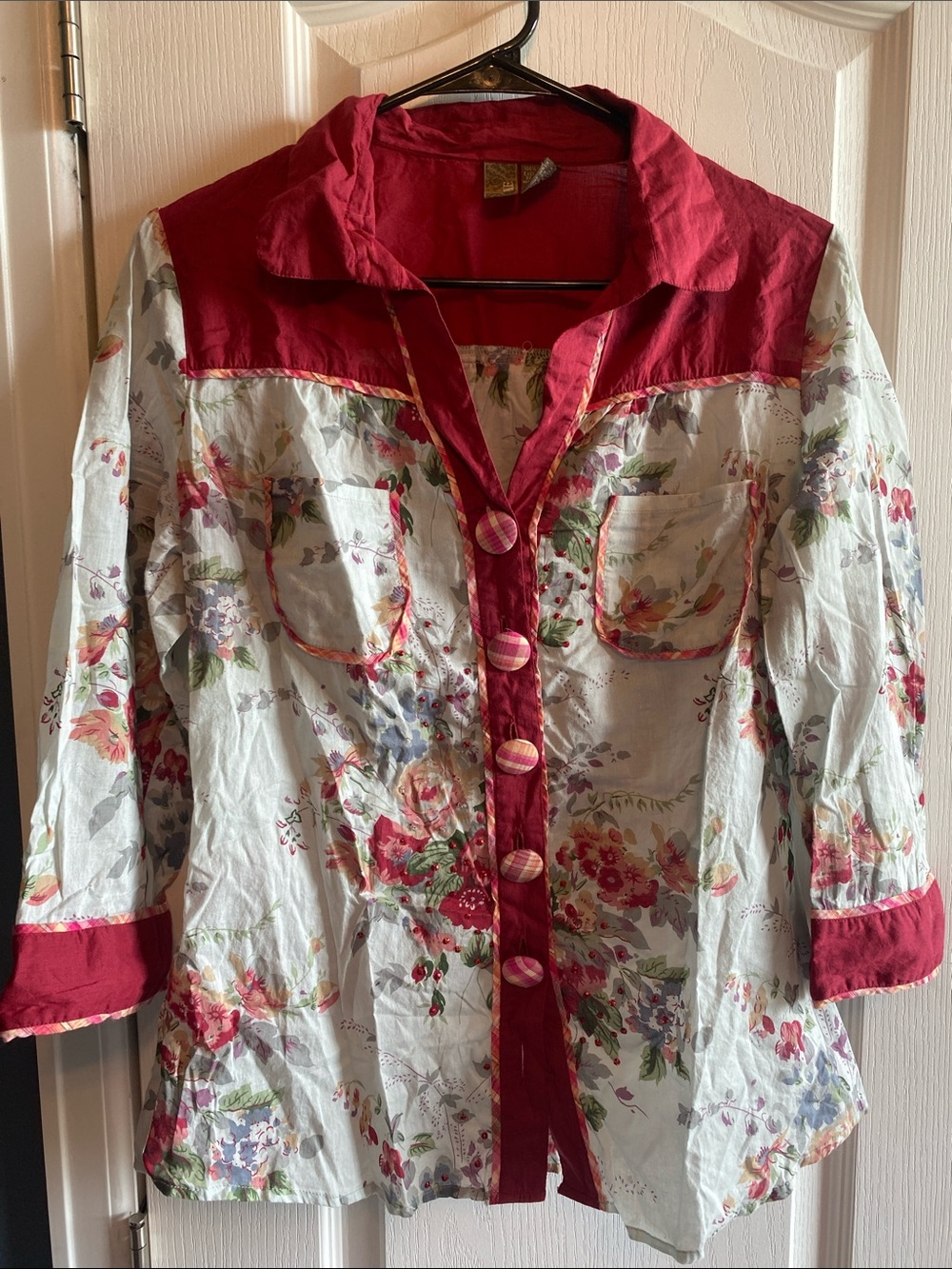 BKE Floral Button-Down Shirt with Red Trim